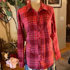 Womens Tommy Hilfiger Red Plaid L/S Button Down❤️🎄💯% cotton! EUC! Generous LG!